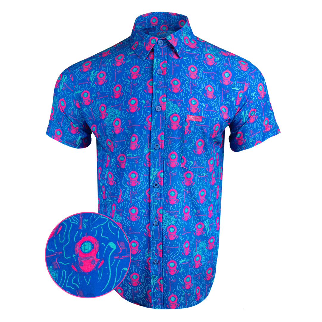 Underwater Hydraulics, Deep Dive Button Down Shirt (Blue/Pink)