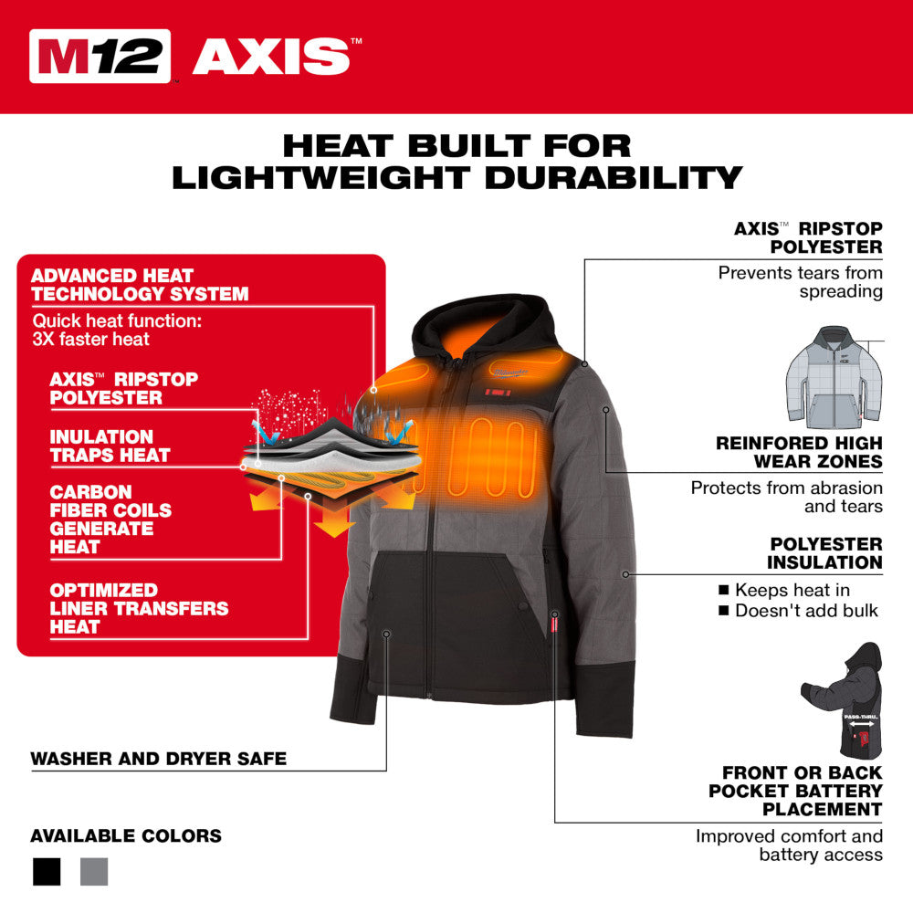 Milwaukee, Milwaukee 205B-21 M12 Heated AXIS Hooded Jacket Kit Black